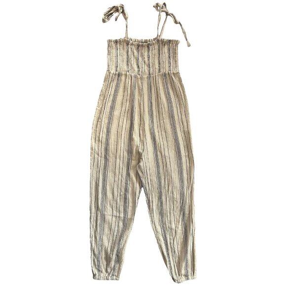 Hatch Maternity Stripe Smocked Jumpsuit Cream Size 1 Small Coastal Beachy Scandi - Picture 1 of 10